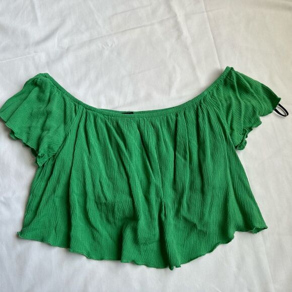 Forever 21 Green Off-the-Shoulder Flowy Crop Top – Size S - Picture 1 of 5